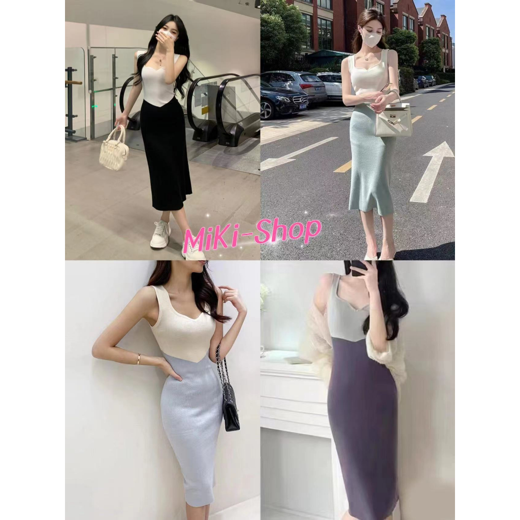 Miki-Shop พร้อมส่ง เดรสยาวไหมพรมแขนกุด ผ้านิ่มยืดหยุ่นใส่นิ่มสบาย สวยหรูเหมาะทุกโอกาสM0625*