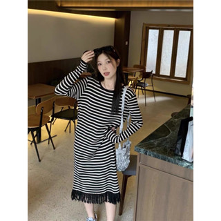 🌈🌿🌸🌺🌼🤎🧡🇰🇷 Knit Stripe Sui Long Sleeve Maxi Dress