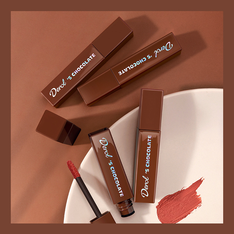 ลิปสติก 💄Chocolate Lips Glaze Cross-border DEROL Matte Liquid Lipstick 👄 สินค้าเข้าใหม่ new product 