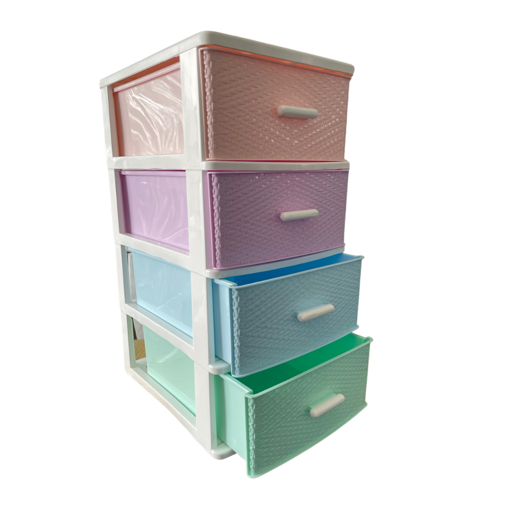 ตู้ลิ้นชัก 4 ชั้นกลางสำหรับตั้งโต๊ะ รุ่น A-112-10 ลายข้าวหลามตัดคละสีพาสเทล - รูปที่ 3