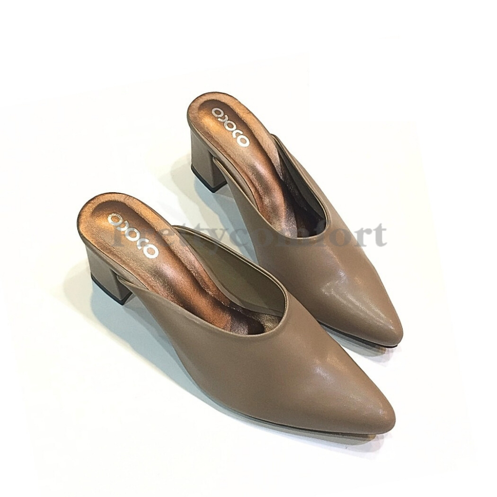 Prettycomfort รองเท้าแฟชั่น หน้าเรียว หุ้มหัว เปิดหลัง หัวแหลม สูง2 นิ้ว หนังนิ่ม ใส่สบาย FF3092 - รูปที่ 6