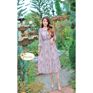 Lalisa999ราคาถูกที่สุด!! PATCHA Maxidress สไตล์วินเทจ เนื้อผ้าชีฟอง