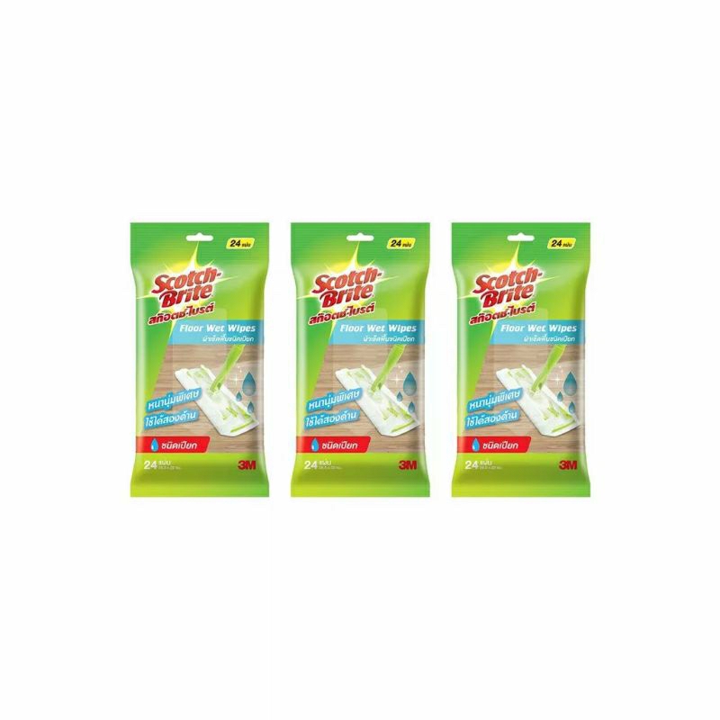 สก๊อตซ์-ไบรต์ ผ้าถูพื้นชนิดเปียกใช้แล้วทิ้ง Scotch-Brite Floor wet wipes (24 แผ่น× 3แพค)