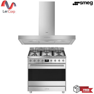 (Smeg) เครื่องดูดควันติดผนัง รุ่น KBT900XE + เตาปรุงอาหาร Smeg รุ่น C9GMX9-1 สเตนเลส สตีล