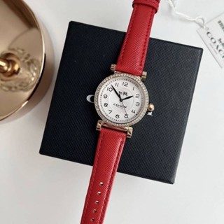 ❤️❤️⌚นาฬิกาข้อมือ สีทอง-สายหนังสีแดง น่ารักก ล้อมคริสตัลสวยมากกกNew Coach Womens Madison Gold-tone Red Leather