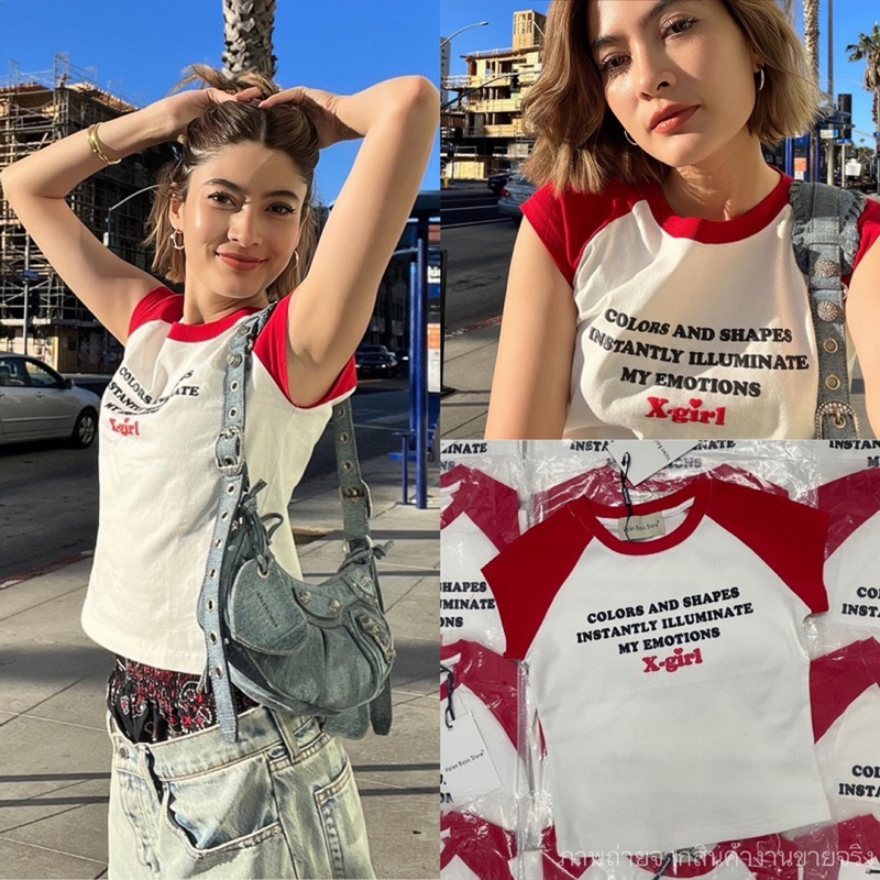 ♥️ALC♣️ Valen Bis Store เสื้อมาร์กี้ X-girl top  เสื้อยืดแขนล้ำ สกรีนด้านหน้า ผ้าคอตตอนเนื้อนุ่ม