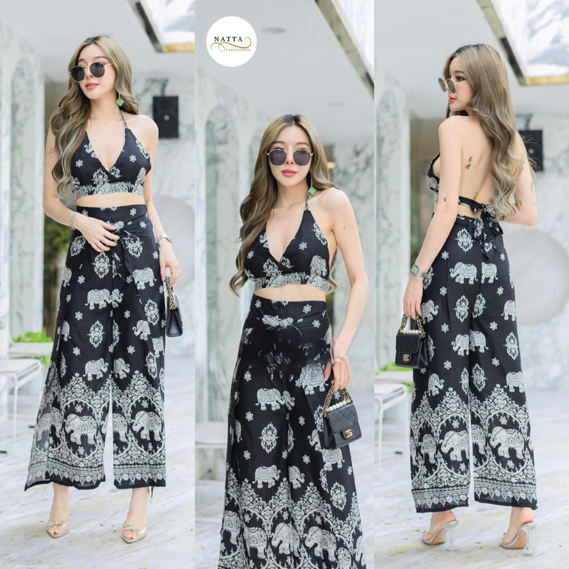 ชุดเซ็ตบิกินี+กางเกง4สาย ฟรีไซส์ ผ้าเรยอน ผ้านิ่ม ใส่สบาย พร้อมส่ง