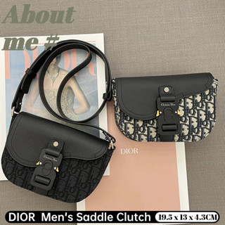 👜ดิออร์ Dior Saddle Clutch (with Strap) 👜 กระเป๋า Messenger ผู้ชายปักลาย