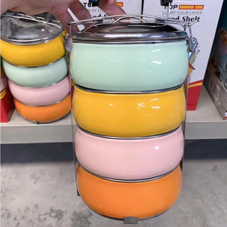 ปิ่นโตใส่อาหารแสตนเลส สีสวย คละสี4ชั้น