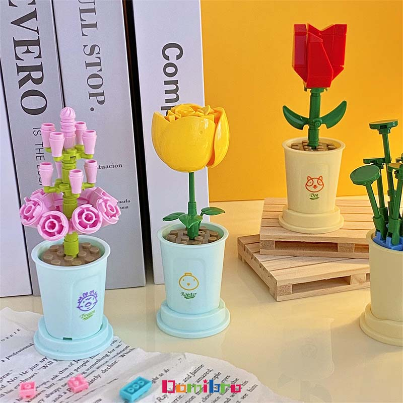 ดอกไม้ ตัวต่อดอกไม้ ช่อดอกไม้DIY ถ้วยชานม กระถางต้นไม้อวบน้ํา ของเล่นเสริมการเรียนรู้ ของขวัญ - รูปที่ 3