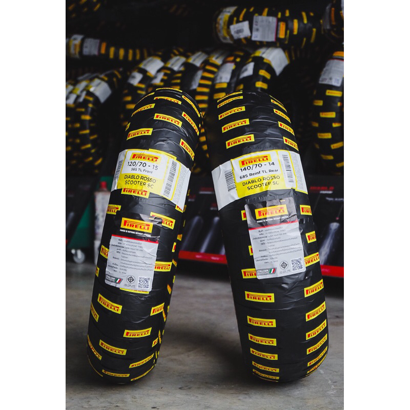 ยางป้ายเหลือง PIRELLI ROSSO SCOOTER SC สำหรับ XMAX / FORZA300-350 / ADV350 / ZONTESไซส์เดิมคู่ละ 7,400฿