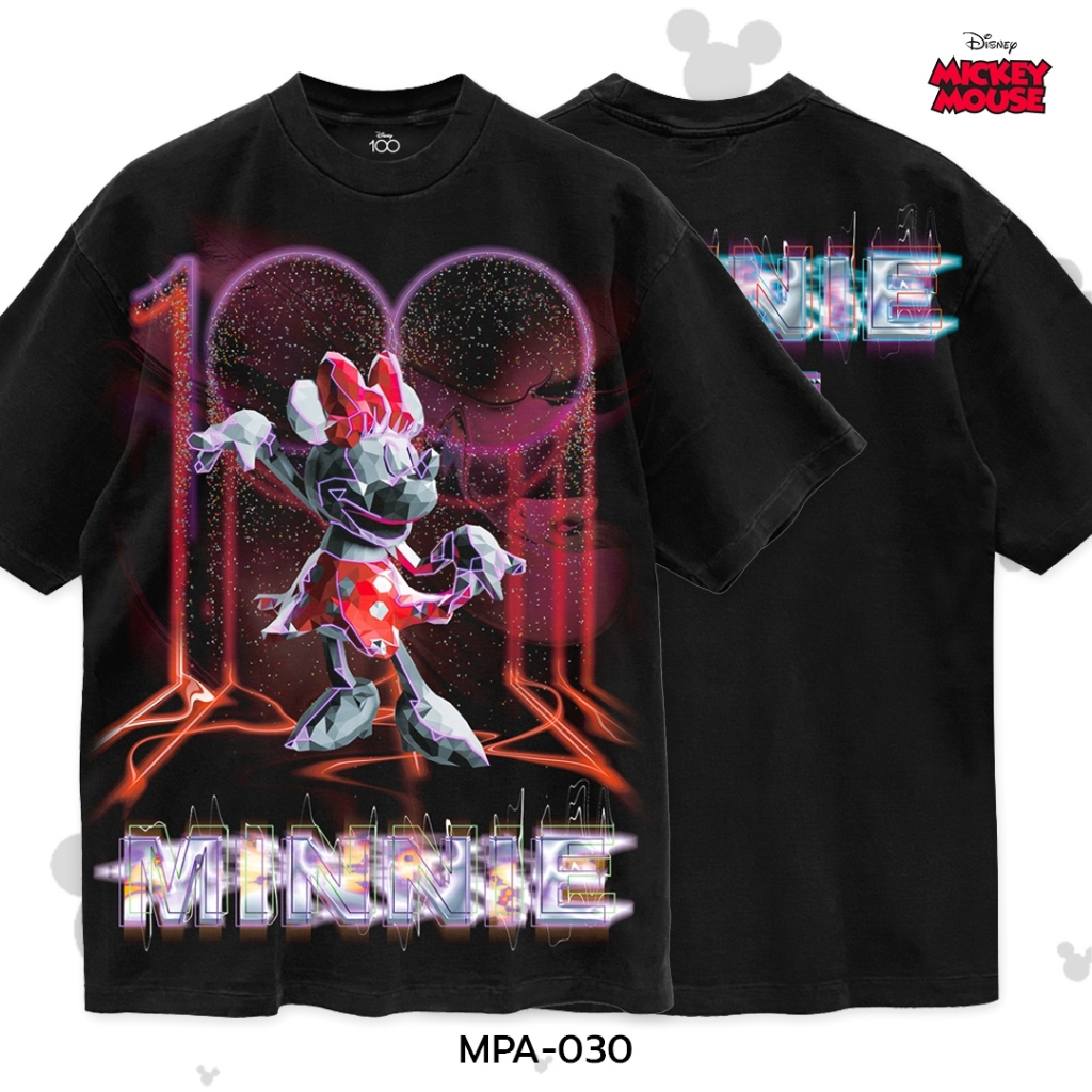 Power 7 Shop เสื้อยืดการ์ตูน ลาย "Minnie Mouse" คอลเลคชั่น "Disney 100" งานวินเทจฟอกเฟด (MPA-030)