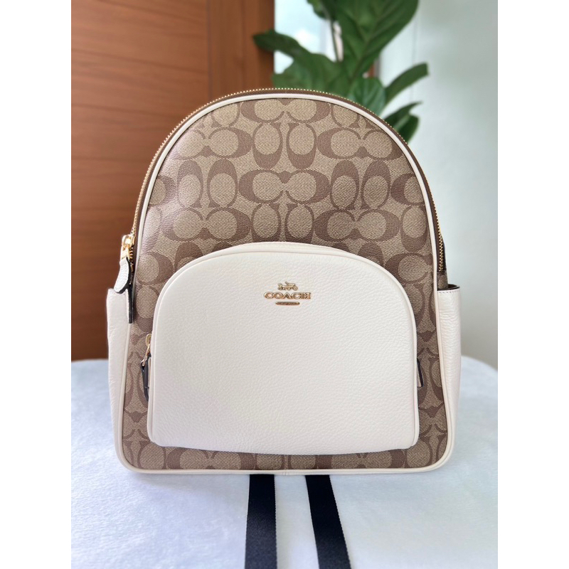 (ผ่อน0%) กระเป๋าเป้ Coach Court Backpack In Signature Canvas 5671 ลายซีสีน้ำตาล ขาว 10 นิ้ว ไซส์ M