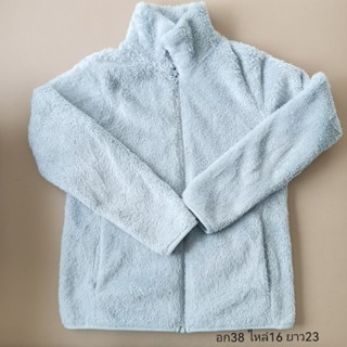 [มือ2] เสื้อfleece สีเขียวอมฟ้าอ่อน Uniqlo ขนาดM