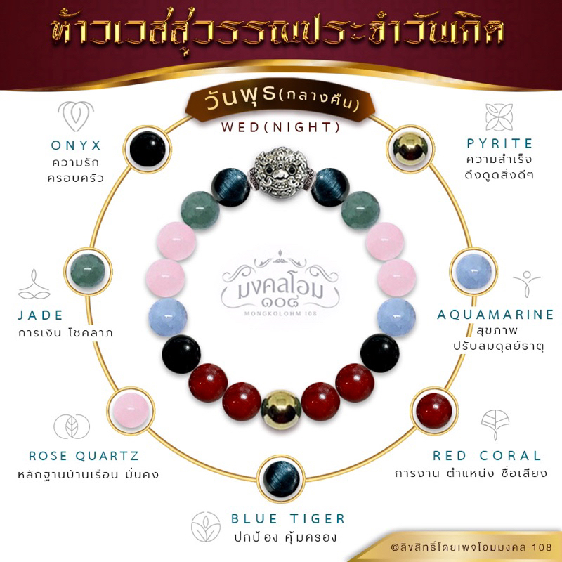 [WS10-01] กำไลหินท้าวเวสสุวรรณ มงคลประจำวันเกิด รวมครบทั้ง 8 วัน มงคลรอบด้าน โชคลาภ การงาน การเงิน สุขภาพ