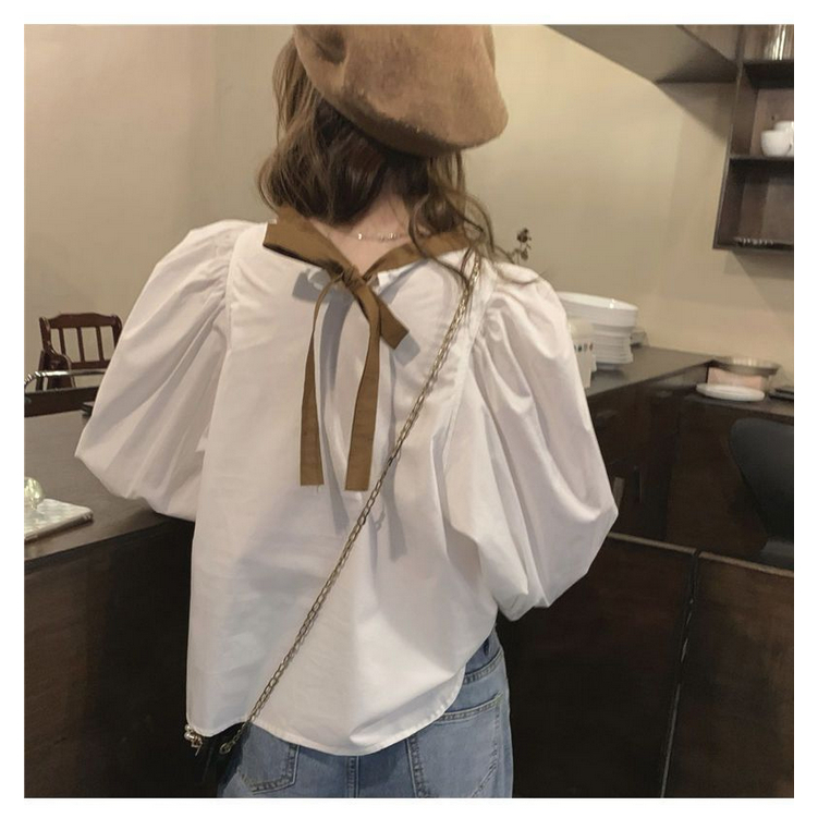 (พร้อมส่งจากไทย) เสื้อสีพื้นทรงหลวมผูกโบว์ด้านหลังใส่สบาย [H6]