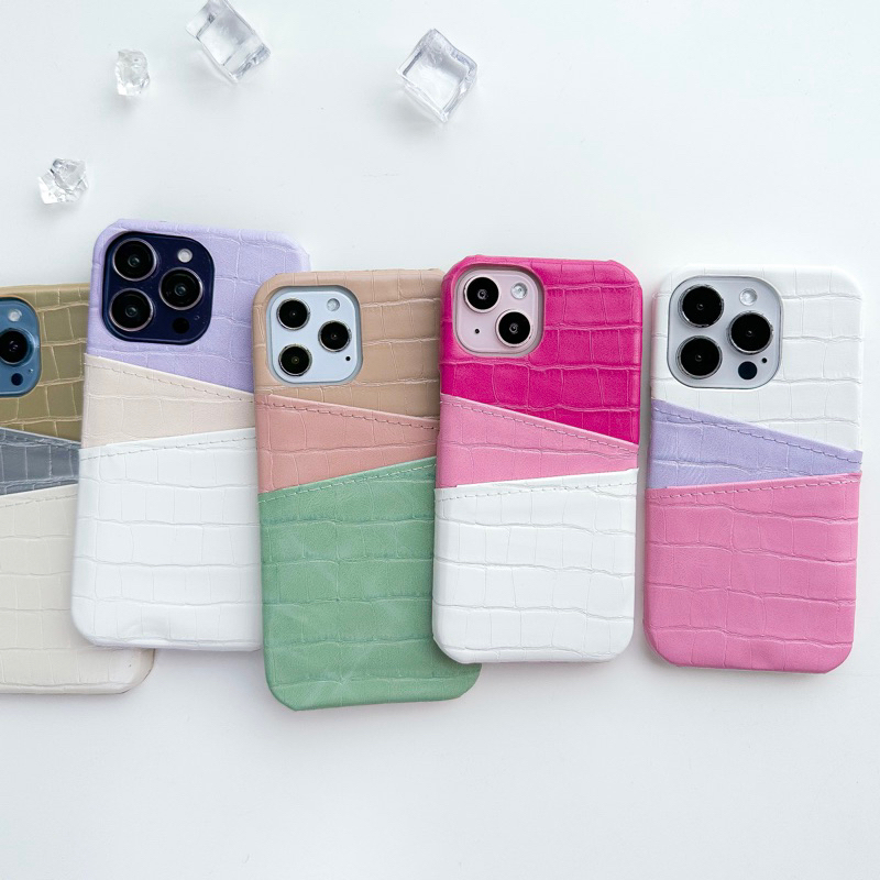 i15 พร้อมส่งในไทย🪽E3S12 เคสหนังใส่บัตรเฉียง เคสหนังโทนสีสวยพร้อมช่องใส่บัตรถึง 2 ช่อง💖 I11-15,15Pro,15Promax,15Plus