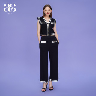 [asv aw23] Andrea Jersey Culottes Pants กางเกงผู้หญิง ขายาว ทรงคูลอต แต่งเทปและกระเป๋าหน้า แต่งกระดุมทอง เอวยางยืด