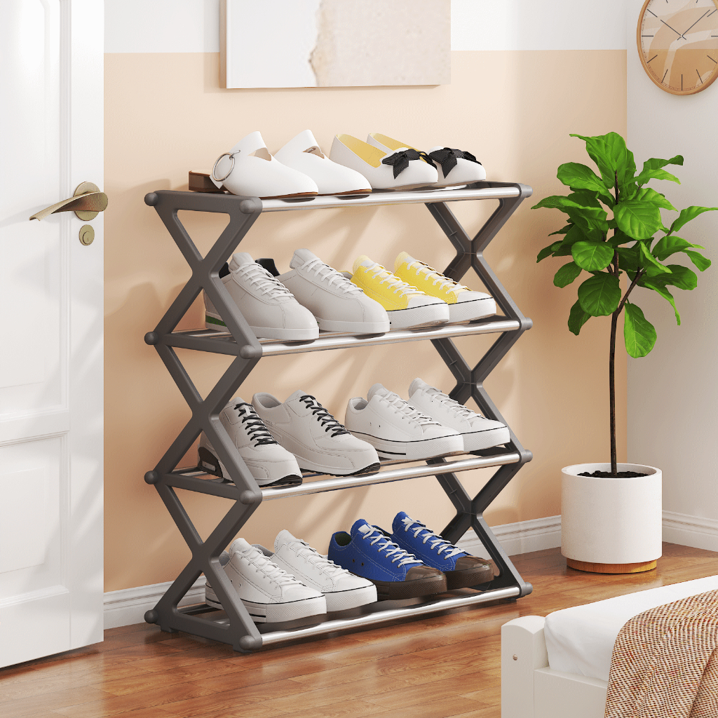 AD159_Shop ชั้นวางรองเท้า พลาสติกชั้นวางเป็นท่สแตนเลส ขนาด 4/5 ชั้น สไตล์ตัวX คุณภาพดี แข็งแรง ทนทาน มี 4 สีให้เลืก - รูปที่ 3