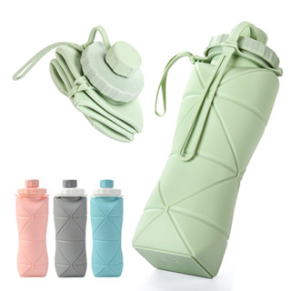 ขวดใส่น้ำ ขวดพกพา พับเก็บได้ Folding Silicone Water Bottle 600ML Portable Camping Hiking Drinking Cup