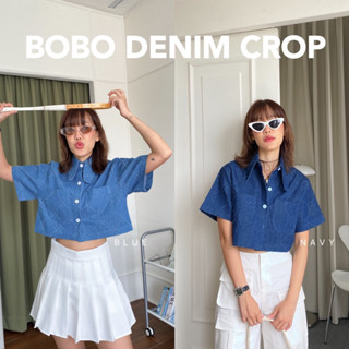 BOBO DENIM CROP เสื้อเชิ้ต ครอป ผ้าเดนิม ยีนส์ y2k มาก!! กระโปรงเทนนิส