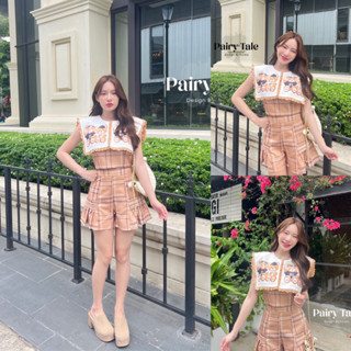 Code : M9 Pairytale Set ชุดเซ็ตเสื้อครอปแขนกุด กางเกงขาสั้นลายสก็อต สำหรับผู้หญิง ไซส์ S-XL