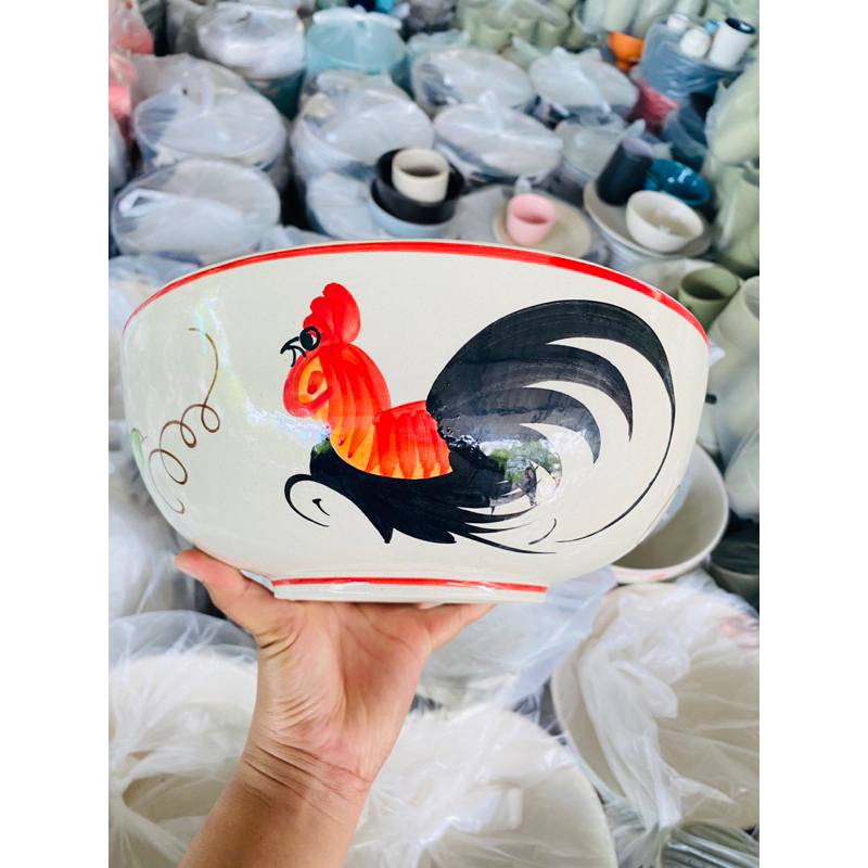 ชามเซรามิค ถ้วยเซรามิค ชามไก่ไซส์ใหญ่พิเศษ กว้าง 10 นิ้ว สูง 5 นิ้ว