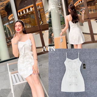 Code : M9 Atn Dress ชุดเดรสสั้นสายเดี่ยวพิมพ์ลายผีเสื้อแต่งโบว์ สำหรับผู้หญิง ไซส์ Xs-L