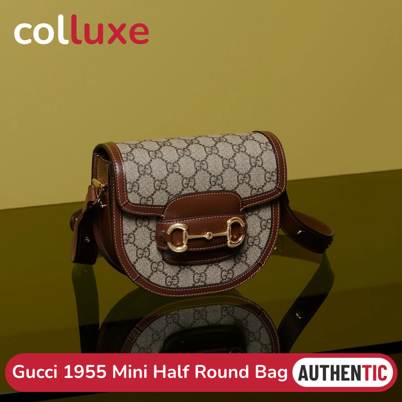 2023 NEW!!👜กุชชี่ Gucci Horsebit 1955 Mini Half Round Bag 760191 กระเป๋าสะพายสุภาพสตรี