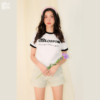 Missmoda รุ่นMC-223TT011 เสื้อยืด คอกลม ผ้าแต่งย่น ปักลายBlossom เสื้อผู้หญิงแบรนด์ (เฉพาะเสื้อ)