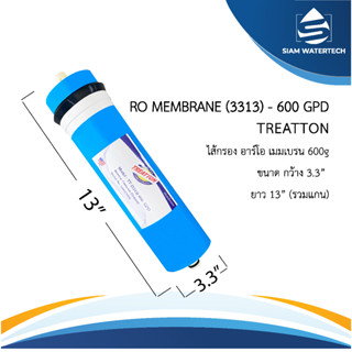 ไส้กรอง RO Membrane ไส้กรองเมมเบรน (RO-3313)  600 GPD TREATTON