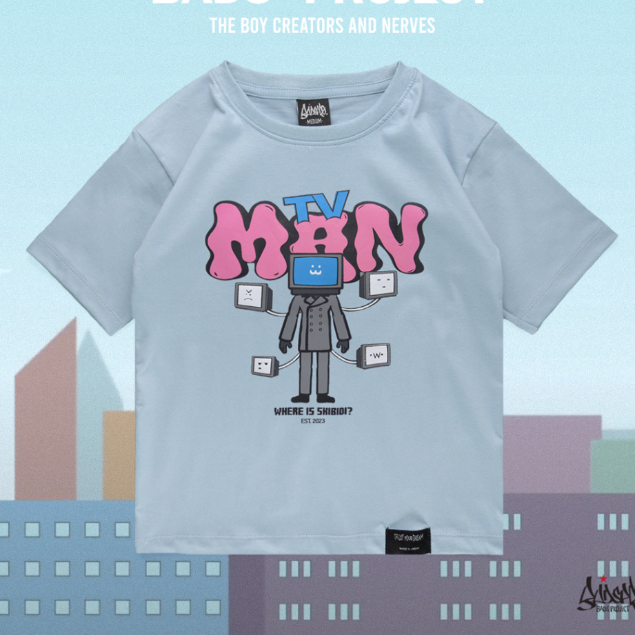 9.9 SALE ® เสื้อเด็ก Oversize อายุ 4-9 ปี รุ่น Titan TV Man Skibidi Toilet สีเทาอ่อน แนวสตรีท Boy เด็กผู้ชาย Kols