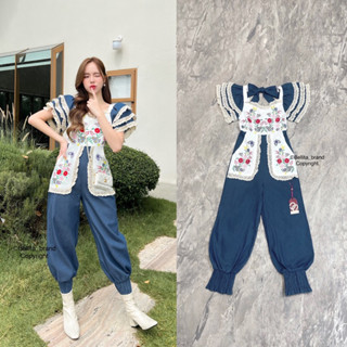 Code : M9 Bellita Jumpsuit จั๊มสูทยีนส์ขาจั๊มคอกว้างแขนแต่งระบาย สำหรับผู้หญิง ไซส์ S-XL