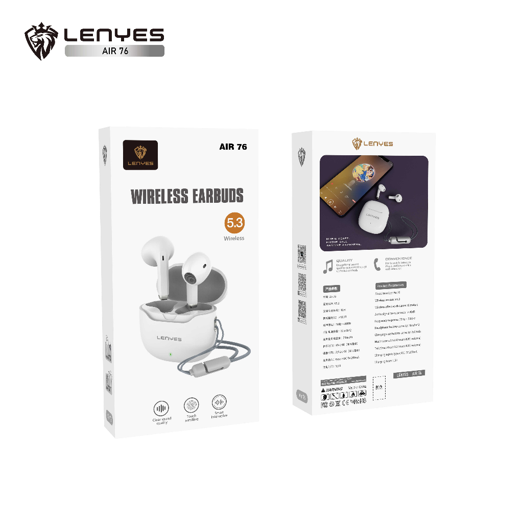 Lenyes  หูฟังบลูทูธ AIR 76 | Wireless Earbuds Bluetooth 5.3