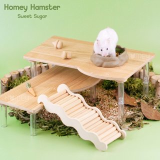 Homey Hamster โต๊ไม้แฮมสเตอร์ Sweet sugar ของแต่งกรง ชั้นลอย บ้านหลบแฮมสเตอร์ กล่องขุด niteangel รองกรง millamore h1