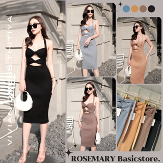 Vivian dress 🍁เดรสผูกคอเนื้อผ้าไหมพรมเกรดพรีเมี่ยมทรงสลิม ป้าย Thitiya #Rosemary Basicstore