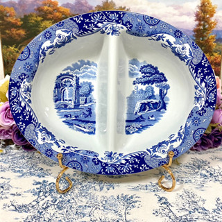 Spode Blue Italian Divided Dish จานแบ่งสองช่อง 10.75x8.5 นิ้ว