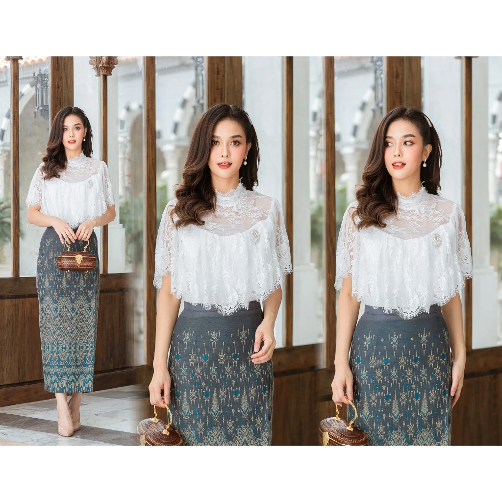 CHANIDA เสื้อลูกไม้ฝรั่งเศสเนื้อนิ่ม ทันสมัย สีขาว (รหัส 8266)