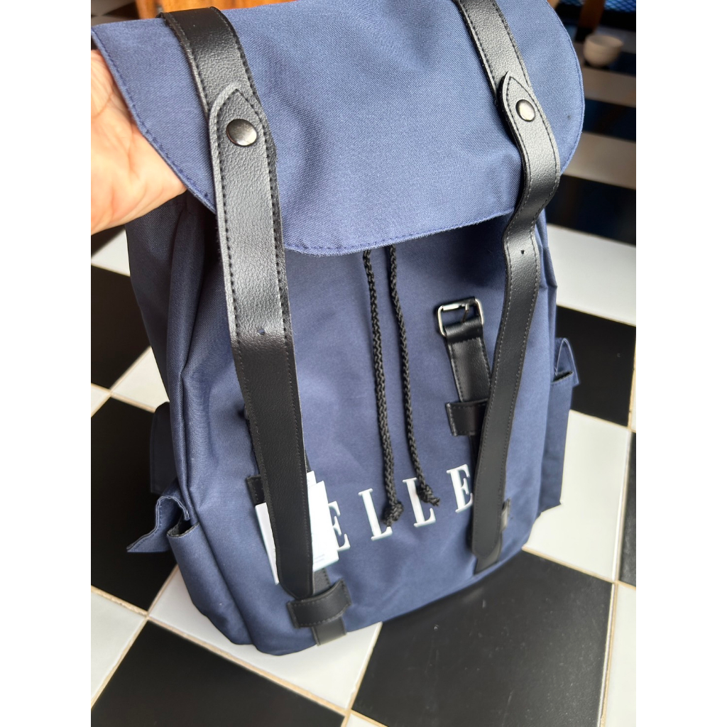 ส่งจากไทย กระเป๋าเป้ ELLE Nylon Hitch Backpack สี Navy Blue ของเเท้ 100% ของใหม่ แอล เอลล์ เป้ กระเป๋า โน๊ตบุ๊ค notebook
