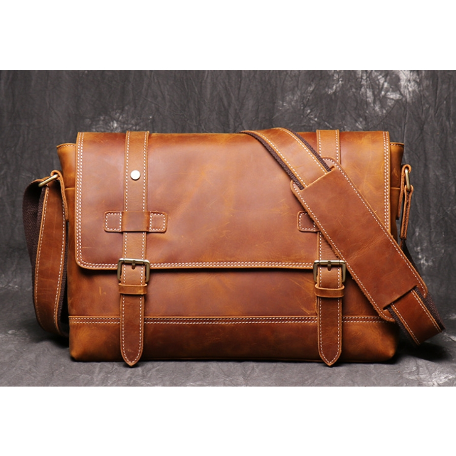 กระเป๋าสะพาย เเนววินเทจ messenger bag ผู้ชาย หนังวัวเเท้ เเนววินเทจ รับประกันหนังเเท้ ใช้ทน ใช้ดี ใช้นาน BW09