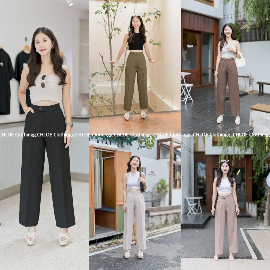 G07-กางเกงผ้าไมโคร-ขากระบอกกลาง-เอวสูง-สินค้างานป้าย-ไซส์S-2XL-5สี