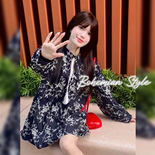 Bohemian Style เสื้อ/มินิเดรสลายดอกไม้ สไตล์โบฮีเมียน แขนยาว มินิเดรสลายดอกไม้ งานป้ายypy