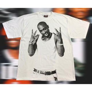 BTHD เสื้อยืดคอฟิต รุ่น Tupac  Shakur สีขาว สไตล์วินเทจ