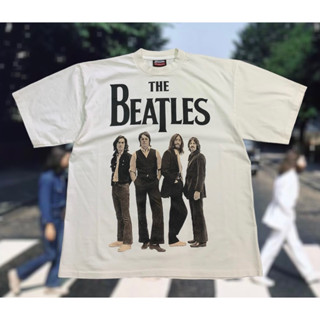 BTHD เสื้อยืดคอฟิต รุ่น The Beatles สีขาวเฟด สไตล์วินเทจ