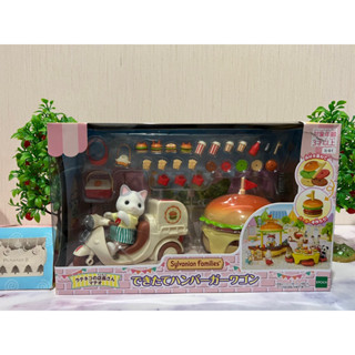 🌻สินค้าใหม่🌻 Sylvanian Freshly made hamburger wagon  Latte cat bike ซิลวาเนียน รถขายแฮมเบอร์เกอร์ แมวลาเต้ รถมอเตอร์ไซด์