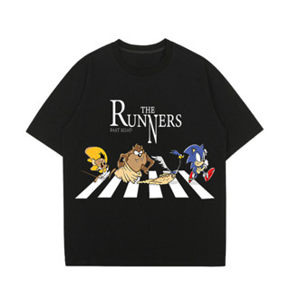 THE RUNNERS FAST ROAD แฟชั่นผ้าฝ้ายแขนสั้นพิมพ์เสื้อยืด