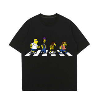 The Simpsons Bullies Line Up แฟชั่นผ้าฝ้ายแขนสั้นพิมพ์เสื้อยืด