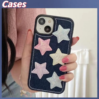 คูปองเคลม🎀เคสไอโ case for iphone 11 12 เดนิมย้อนยุคเต็มจอดาวสีสันสดใส เคส 14 13 12 11 pro max เคสโทรศัพท์ทนทาน