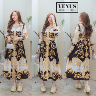 Maxi dress พิมพ์ลายแขนยาว พร้อมเข็มขัดเข้าชุด งานสวยมาก Tag :: I‘m lady by Venus