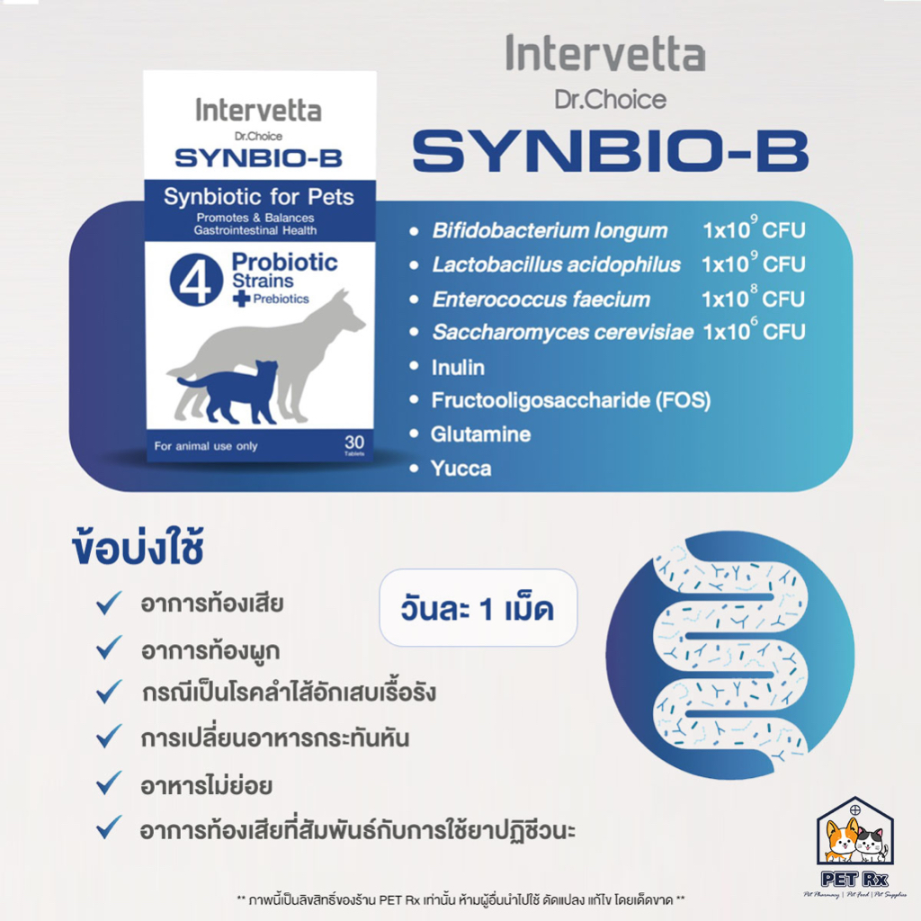 SYNBIO-B [แท้💯] โพรไบโอติก + พรีไบโอติก เพื่อปรับสมดุลลำไส้และทางเดินอาหาร สำหรับสุนัขและแมว - รูปที่ 2